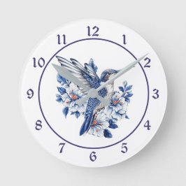 Blue Hummingbird Floral Ronde Klok