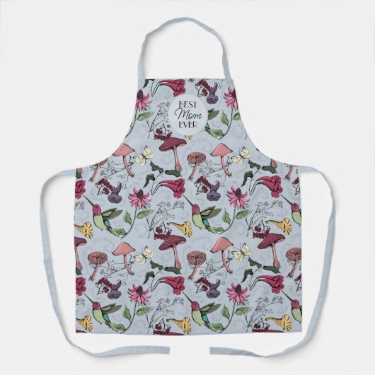 Blue Hummingbird Garden Floral Beste moeder ooit Schort (Voorkant)