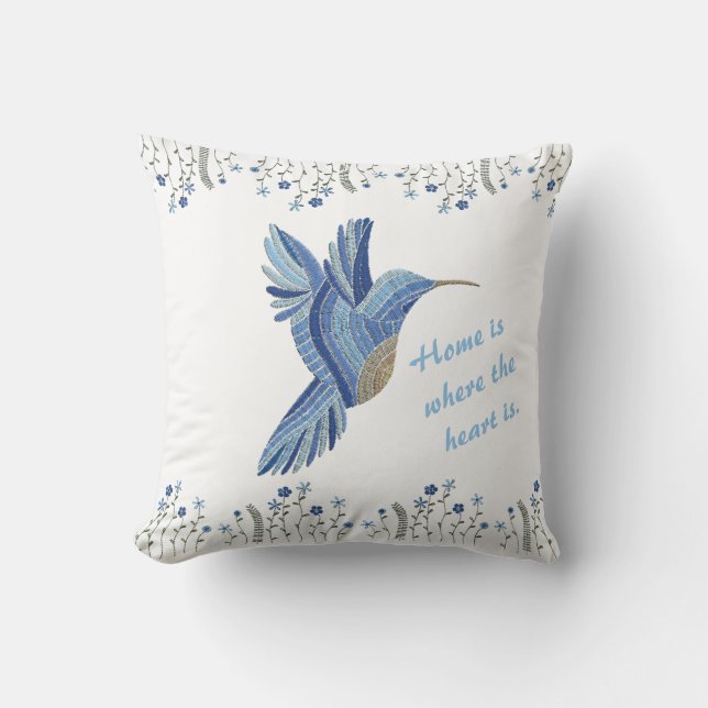"Blue Hummingbird Geborduurde housewarming cadeau Kussen (Voorkant)