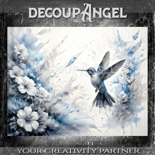 Blue Hummingbird in Flight Decoupage Tissuepapier