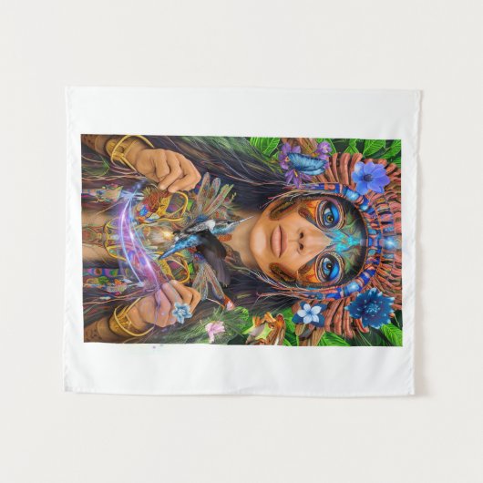 Blue Hummingbird Moth Queen Wandkleed (Voorkant (horizontaal))