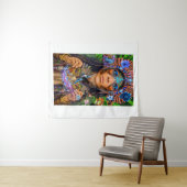 Blue Hummingbird Moth Queen Wandkleed (In Situ (horizontaal))