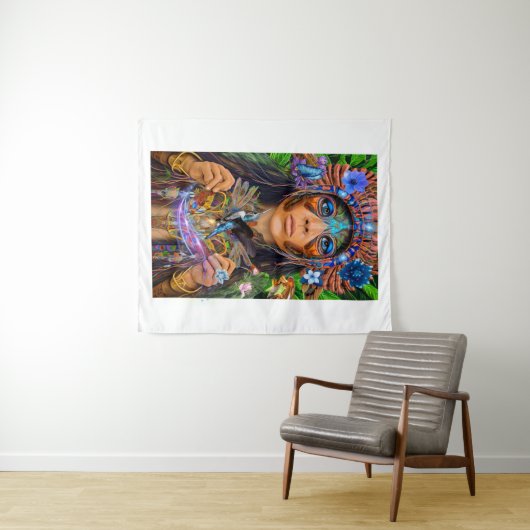 Blue Hummingbird Moth Queen Wandkleed (In Situ (horizontaal))