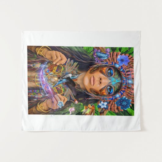 Blue Hummingbird Moth Queen Wandkleed (Voorkant (horizontaal))