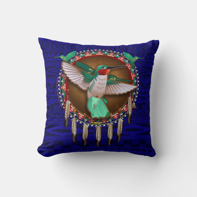 Blue Hummingbird Native American design pillow Kussen (Voorkant)