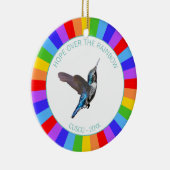 Blue Hummingbird op regenboogkleuren Keramisch Ornament (Rechts)