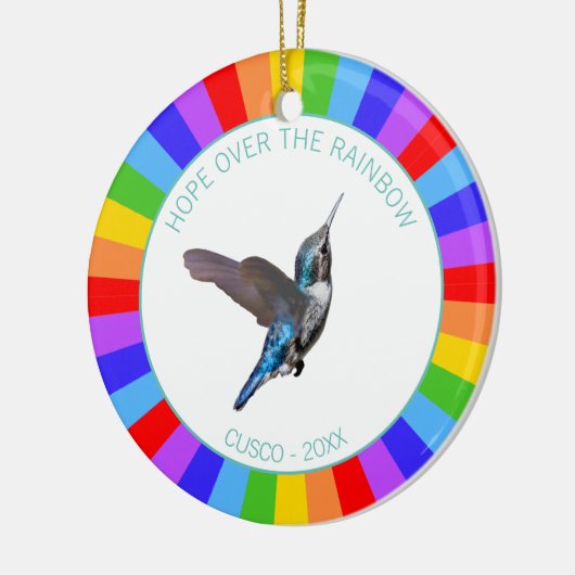 Blue Hummingbird op regenboogkleuren Keramisch Ornament (Links)