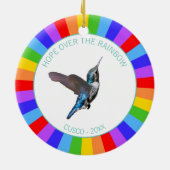 Blue Hummingbird op regenboogkleuren Keramisch Ornament (Achterkant)