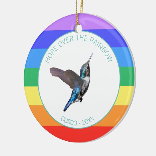 Blue Hummingbird op regenboogkleuren Keramisch Ornament (Links)