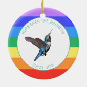 Blue Hummingbird op regenboogkleuren Keramisch Ornament (Achterkant)
