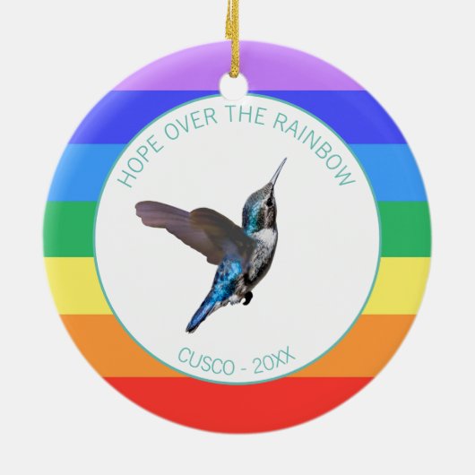 Blue Hummingbird op regenboogkleuren Keramisch Ornament (Achterkant)