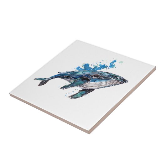 Blue Humpback Whale Waterverf Tegeltje (Zijkant)