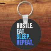 Blue HUSTLE.EAT.SLEEP. HERHAAL. Sleutelhanger (Voorkant)