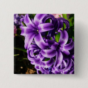 Blue Hyacinth II Spring Floral Vierkante Button 5,1 Cm
