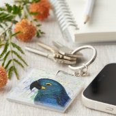 Blue Hyacinth Macaw  Portret Art Sleutelhanger (Voorkant Rechts)