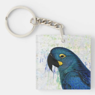 Blue Hyacinth Macaw Portret Art Sleutelhanger