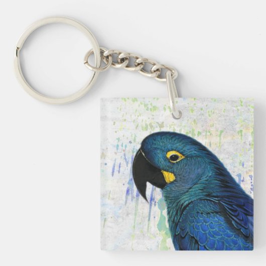 Blue Hyacinth Macaw  Portret Art Sleutelhanger (Voorkant)