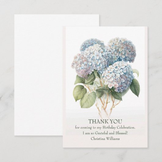 Blue Hydragea Floral Elegant Waterverf Design Bedankkaart (Voorkant / Achterkant)