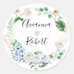 Blue Hydrange Blush Roos Wedding Sticker