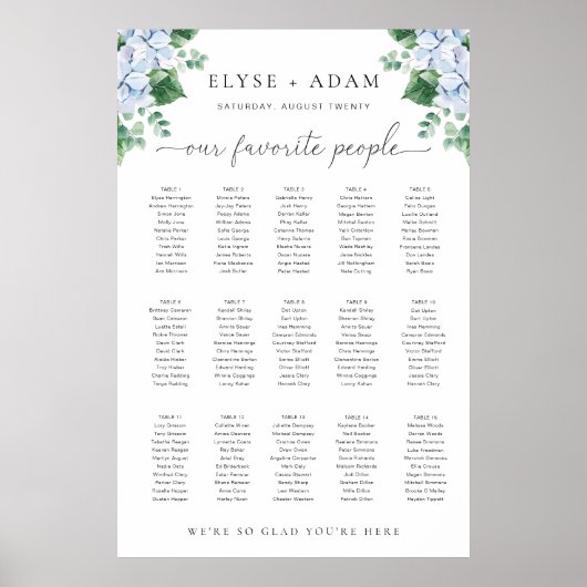 Blue Hydrangea 15 Table Seating Chart Poster (Voorkant)
