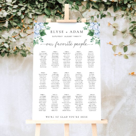 Blue Hydrangea 15 Table Seating Chart Poster