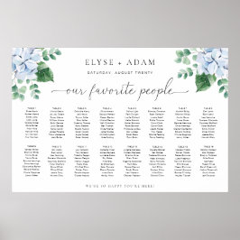 Blue Hydrangea 16 Table Seating Chart Poster