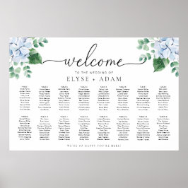 Blue Hydrangea 16 Table Seating Chart Poster