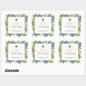 Blue Hydrangea 1st Year Paper Jubileum Party Vierkante Sticker (Vel)