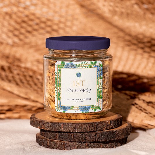 Blue Hydrangea 1st Year Paper Jubileum Party Vierkante Sticker