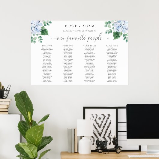 Blue Hydrangea 4 Banquet Table Separate Chart Poster (Thuiskantoor)