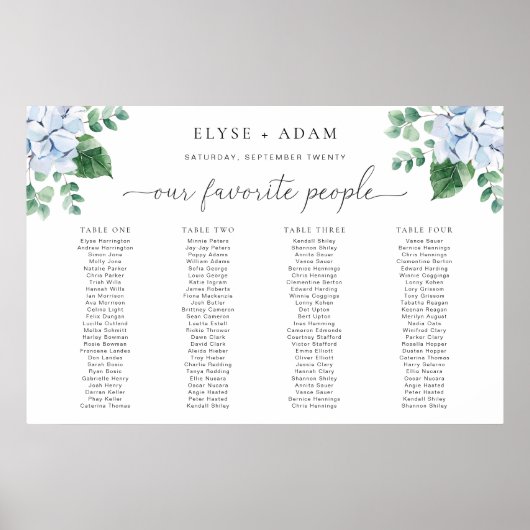 Blue Hydrangea 4 Banquet Table Separate Chart Poster (Voorkant)