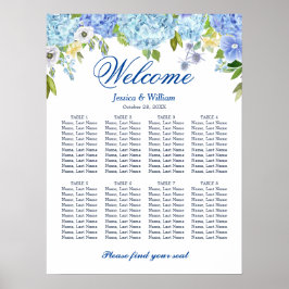 Blue Hydrangea 8 Tables Wedding SEATING CHART Poster