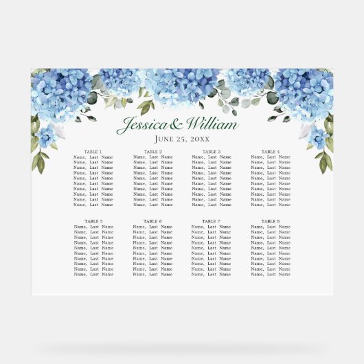 Blue Hydrangea 8 Tafels Zitplaatsen GRAFIEK Acryl Acryl Bord (Voorkant)