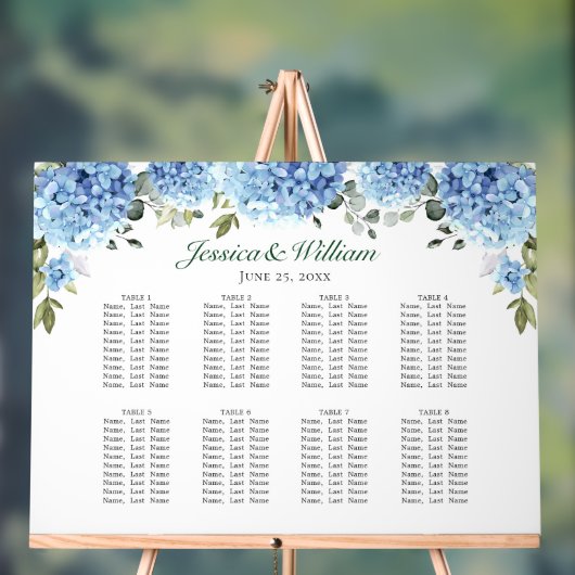 Blue Hydrangea 8 Tafels Zitplaatsen GRAFIEK Acryl Bord (Neutraal)