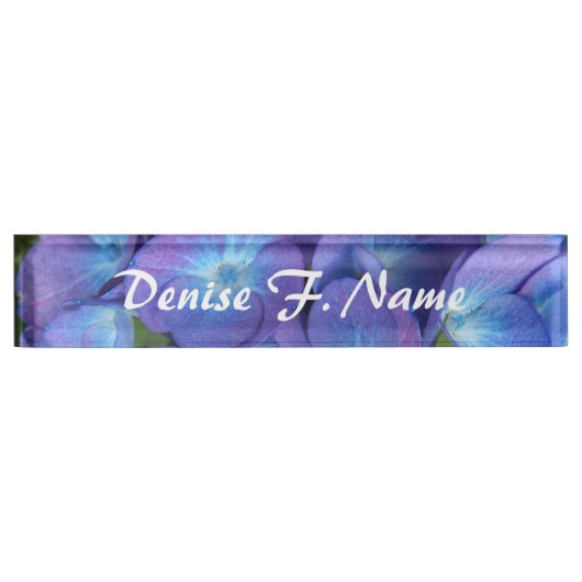 Blue Hydrangea Aangepersonaliseerde Floral Naambordje (Voorkant)