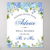 Blue Hydrangea Advice and Well Wishes Sign Poster (Voorkant)
