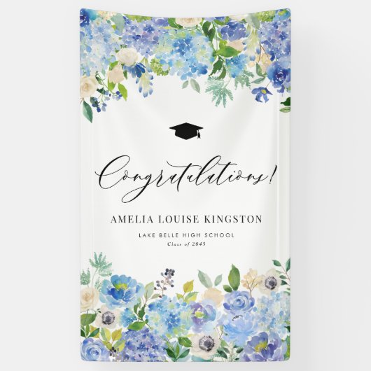 Blue Hydrangea Afstuderen gefeliciteerd Spandoek (Verticaal)