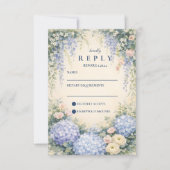 Blue Hydrangea And Ivory Rose Wedding RSVP Kaartje (Voorkant)