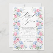 Blue Hydrangea and Pink Rose Floral Garden Wedding Bedankkaart (Voorkant)