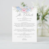Blue Hydrangea and Pink Rose Floral Garden Wedding Informatiekaartje (Staand voorkant)
