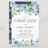 Blue Hydrangea and Rose Celebration of Life invite (Voorkant / Achterkant)