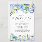 Blue Hydrangea and Rose Celebration of Life invite (Voorkant)
