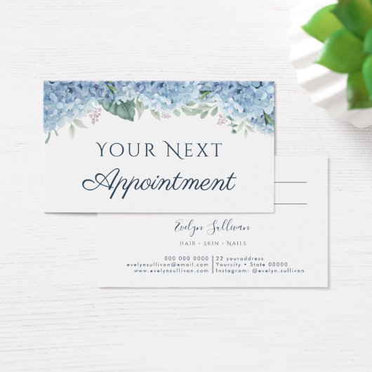 Blue Hydrangea Appointment Card Visitekaartje (Bureau)