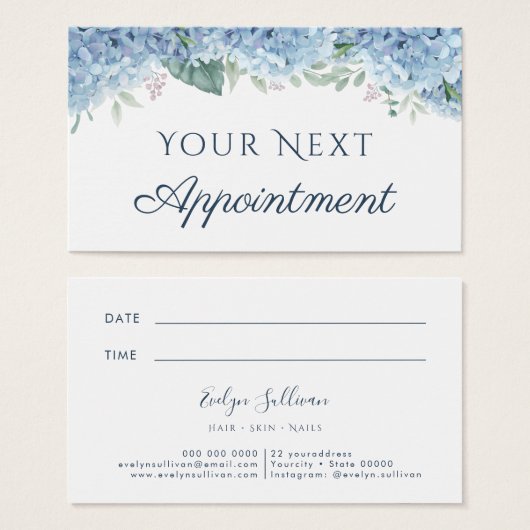 Blue Hydrangea Appointment Card Visitekaartje (Voorkant /achterkant)