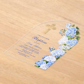 Blue Hydrangea Arch Baptism Acryl Uitnodigingen (Laagn)