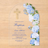 Blue Hydrangea Arch Baptism Acryl Uitnodigingen (Voorkant)