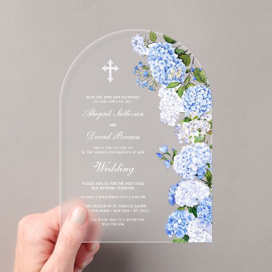 Blue Hydrangea Arch Wedding Acryl Uitnodigingen (Insitu (Draagbaar))