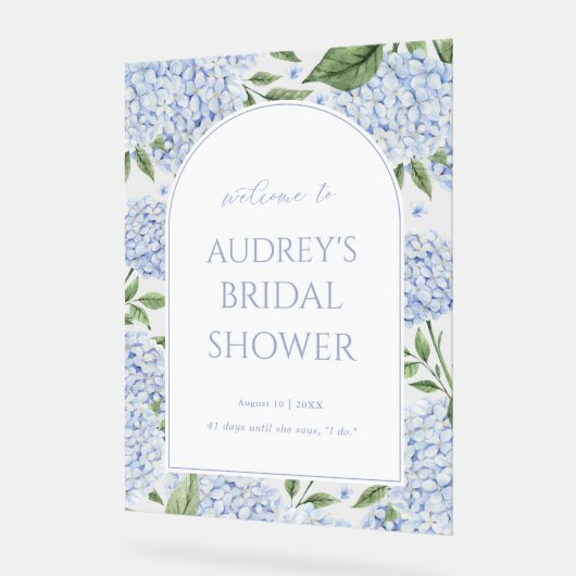 Blue Hydrangea Arched Welcome Sign, Flower Border Acryl Bord (Hoek)