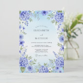 Blue Hydrangea Artistic Bloom Wedding Kaart (Staand voorkant)