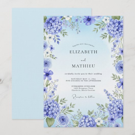 Blue Hydrangea Artistic Bloom Wedding Kaart (Voorkant / Achterkant)